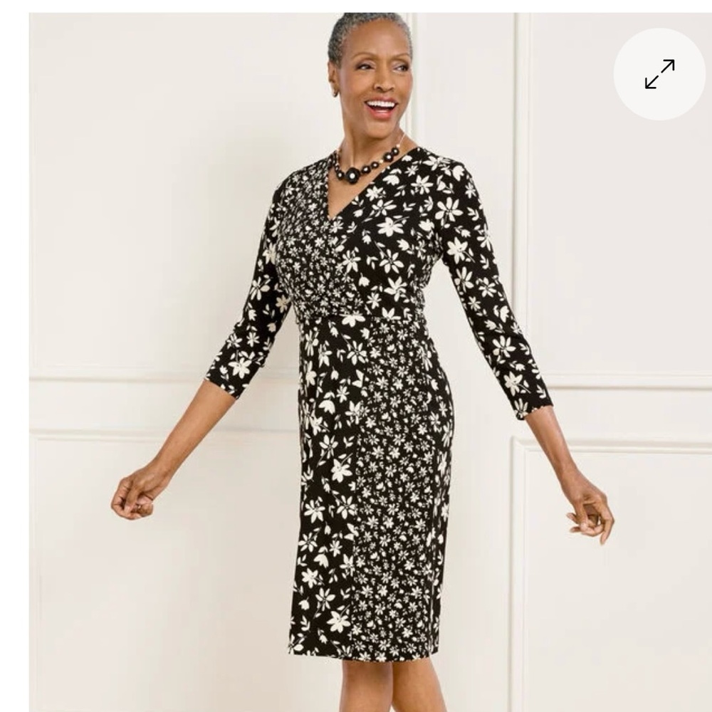 Talbots Black & White Floral Dress, Size XL, NWT